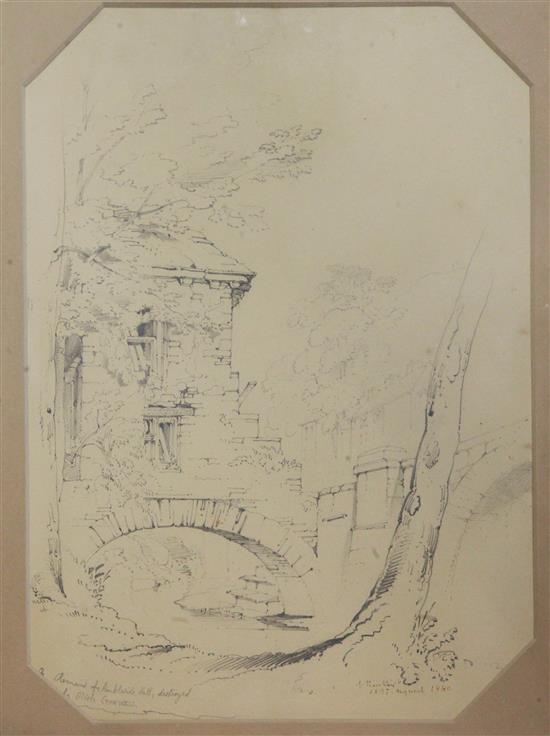 John Ruskin (1819-1900) The remains of Ambleside Hall, destroyed by Oliver Cromwell 14 x 10.25in.